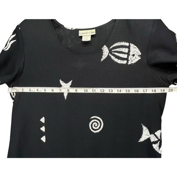 Vintage Connie Choi Dress Womens M Black Fish Shell Nautical Resort Coconut Girl - Picture 8 of 15